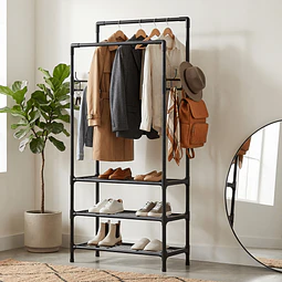 Cabide e Calçadeira Integrados, com Ganchos, Ideal para Armários Abertos e Roupeiros, Cabide Multifuncional, Organizador de Roupa e Calçado. - PORTES GRÁTIS