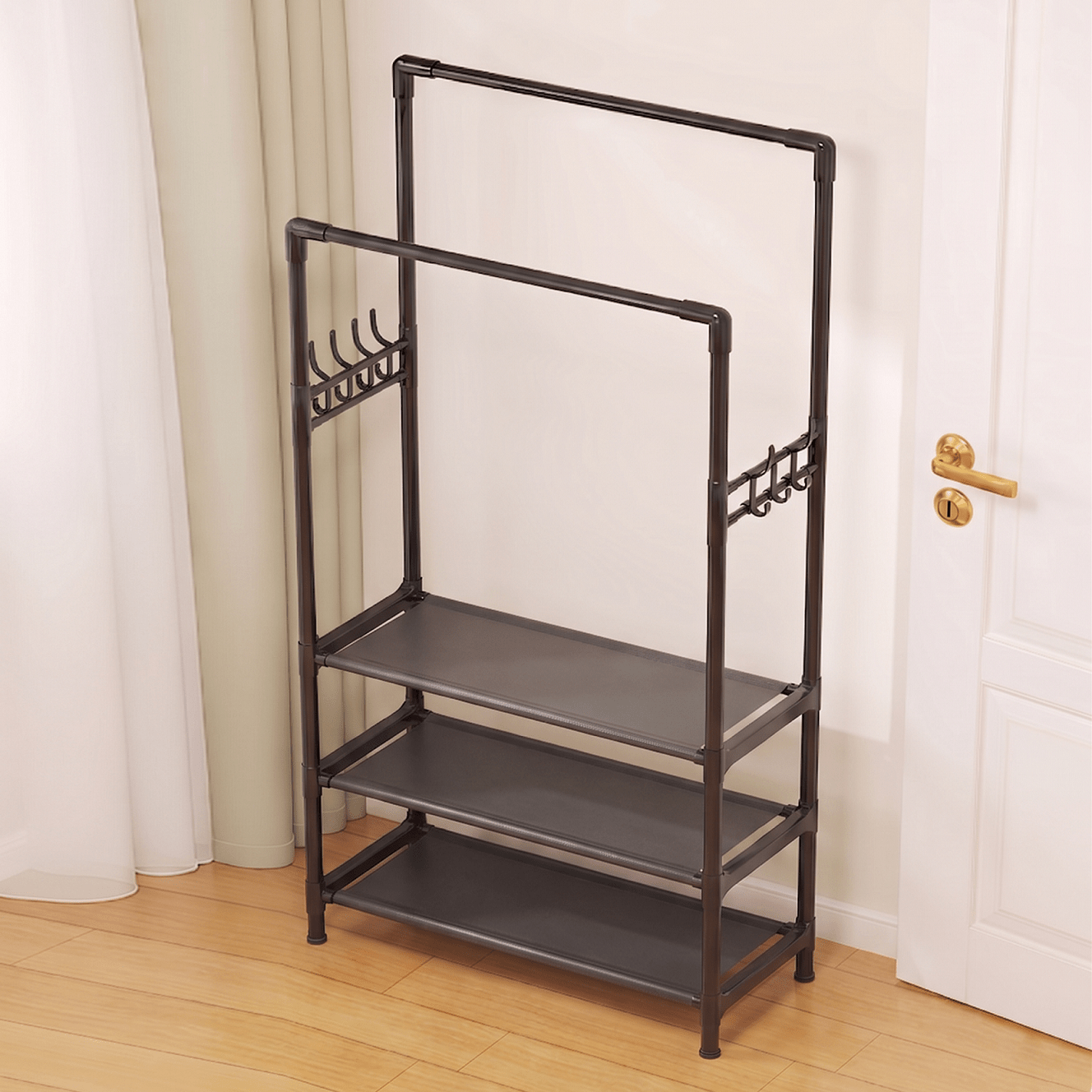 Cabide e Calçadeira Integrados, com Ganchos, Ideal para Armários Abertos e Roupeiros, Cabide Multifuncional, Organizador de Roupa e Calçado. - PORTES GRÁTIS