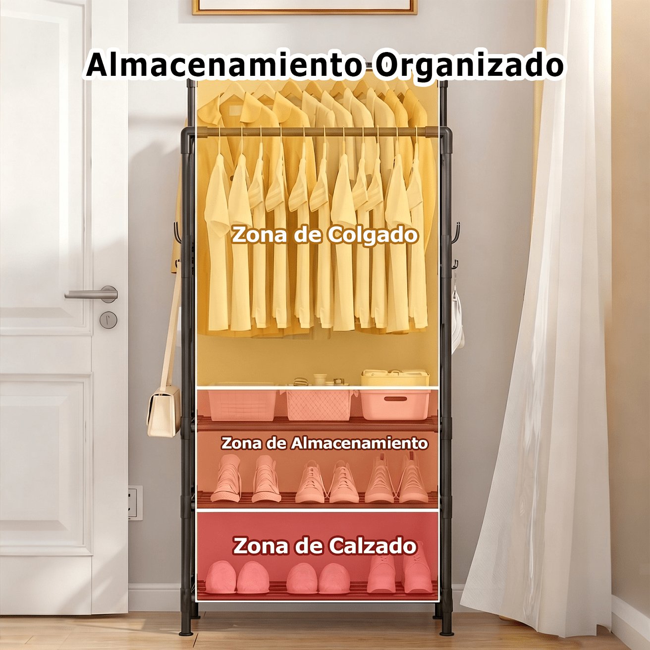 Cabide e Calçadeira Integrados, com Ganchos, Ideal para Armários Abertos e Roupeiros, Cabide Multifuncional, Organizador de Roupa e Calçado. - PORTES GRÁTIS