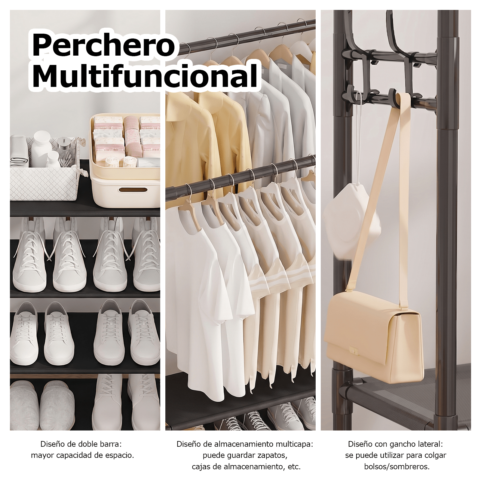 Cabide e Calçadeira Integrados, com Ganchos, Ideal para Armários Abertos e Roupeiros, Cabide Multifuncional, Organizador de Roupa e Calçado. - PORTES GRÁTIS