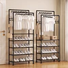 Cabide e Calçadeira Integrados, com Ganchos, Ideal para Armários Abertos e Roupeiros, Cabide Multifuncional, Organizador de Roupa e Calçado. - PORTES GRÁTIS