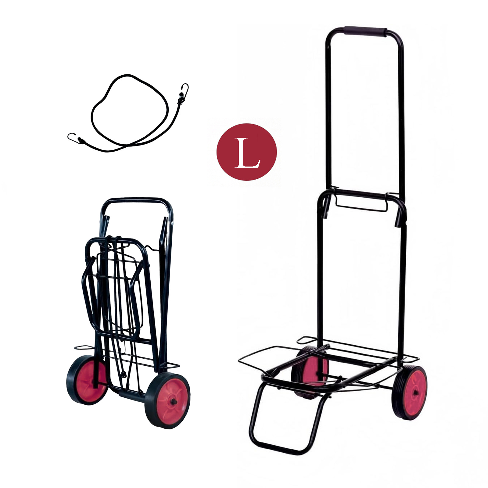 Carrinho de Mão Dobrável com Corda, Carrinho de Mão Compacto, Portátil com Rodas de Borracha Suporta Até 25Kg/35Kg para Fácil Transporte em Viagens, Escritório e Casa