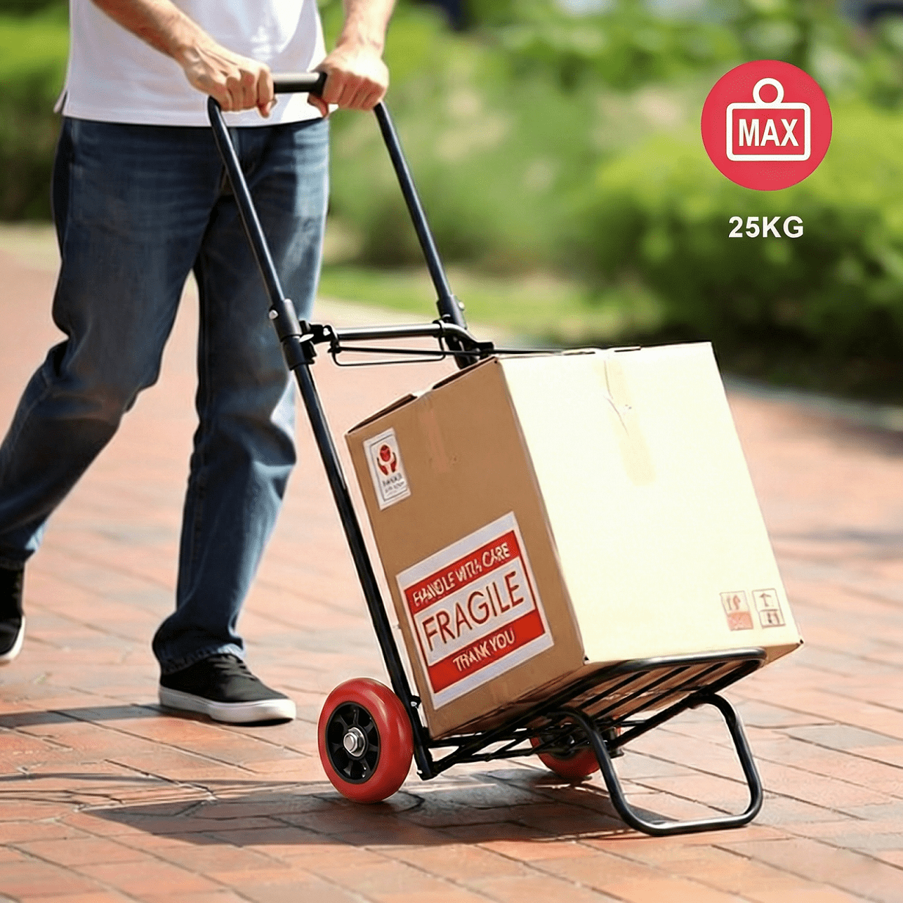 Carrinho de Mão Dobrável com Corda, Carrinho de Mão Compacto, Portátil com Rodas de Borracha Suporta Até 25Kg/35Kg para Fácil Transporte em Viagens, Escritório e Casa