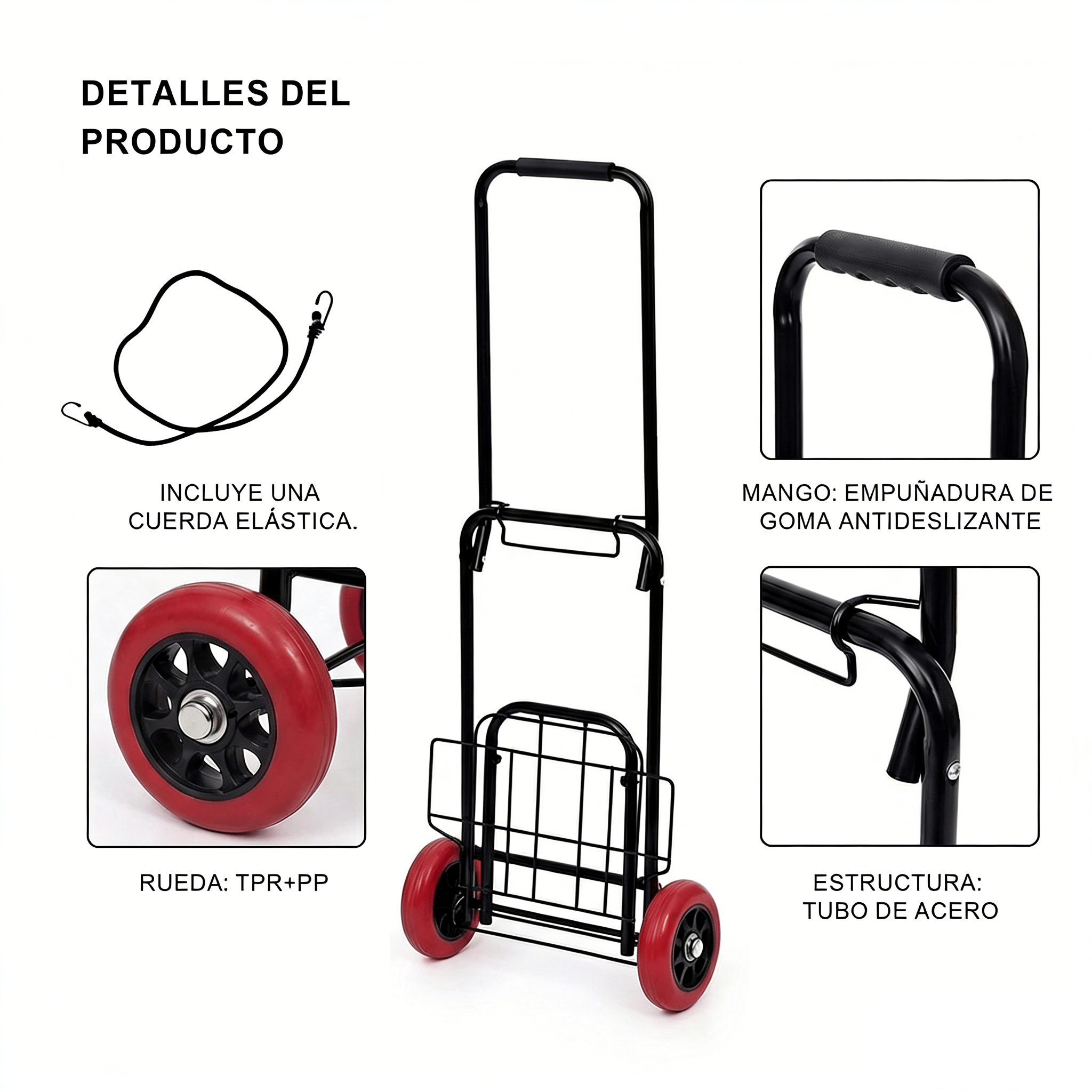 Carrinho de Mão Dobrável com Corda, Carrinho de Mão Compacto, Portátil com Rodas de Borracha Suporta Até 25Kg/35Kg para Fácil Transporte em Viagens, Escritório e Casa