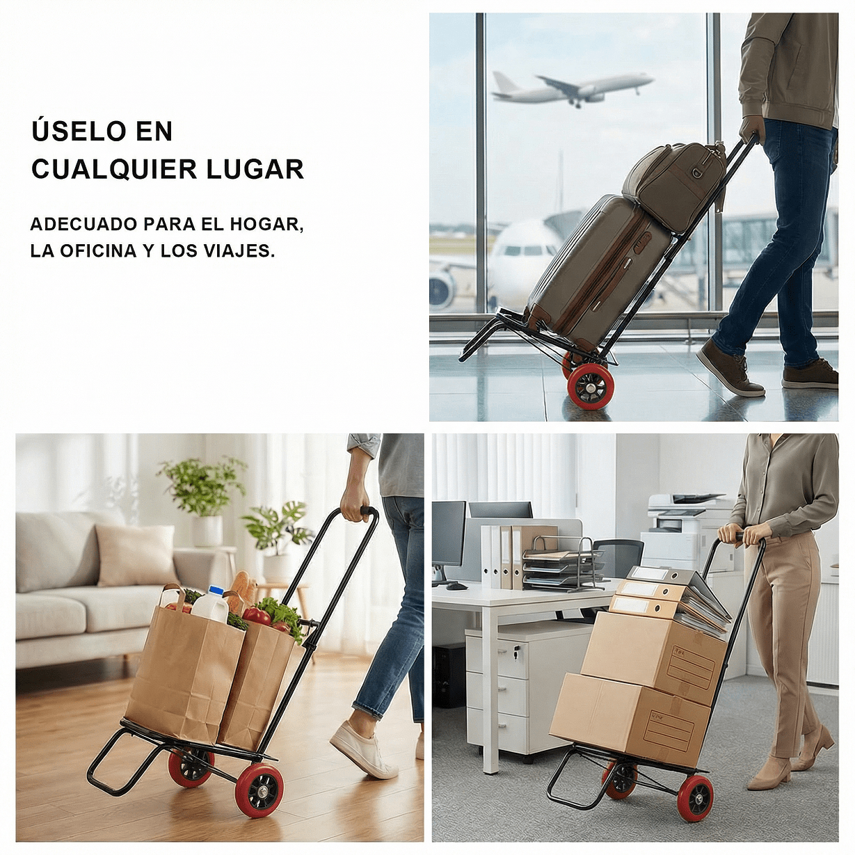 Carrinho de Mão Dobrável com Corda, Carrinho de Mão Compacto, Portátil com Rodas de Borracha Suporta Até 25Kg/35Kg para Fácil Transporte em Viagens, Escritório e Casa