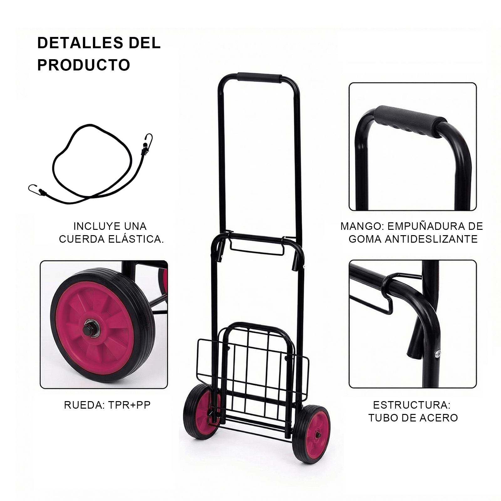 Carrinho de Mão Dobrável com Corda, Carrinho de Mão Compacto, Portátil com Rodas de Borracha Suporta Até 25Kg/35Kg para Fácil Transporte em Viagens, Escritório e Casa