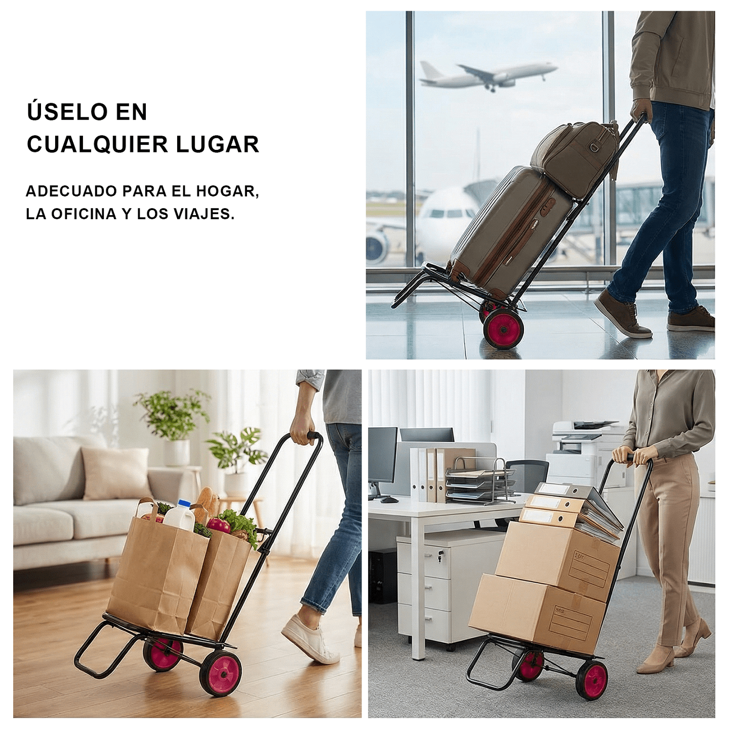 Carrinho de Mão Dobrável com Corda, Carrinho de Mão Compacto, Portátil com Rodas de Borracha Suporta Até 25Kg/35Kg para Fácil Transporte em Viagens, Escritório e Casa