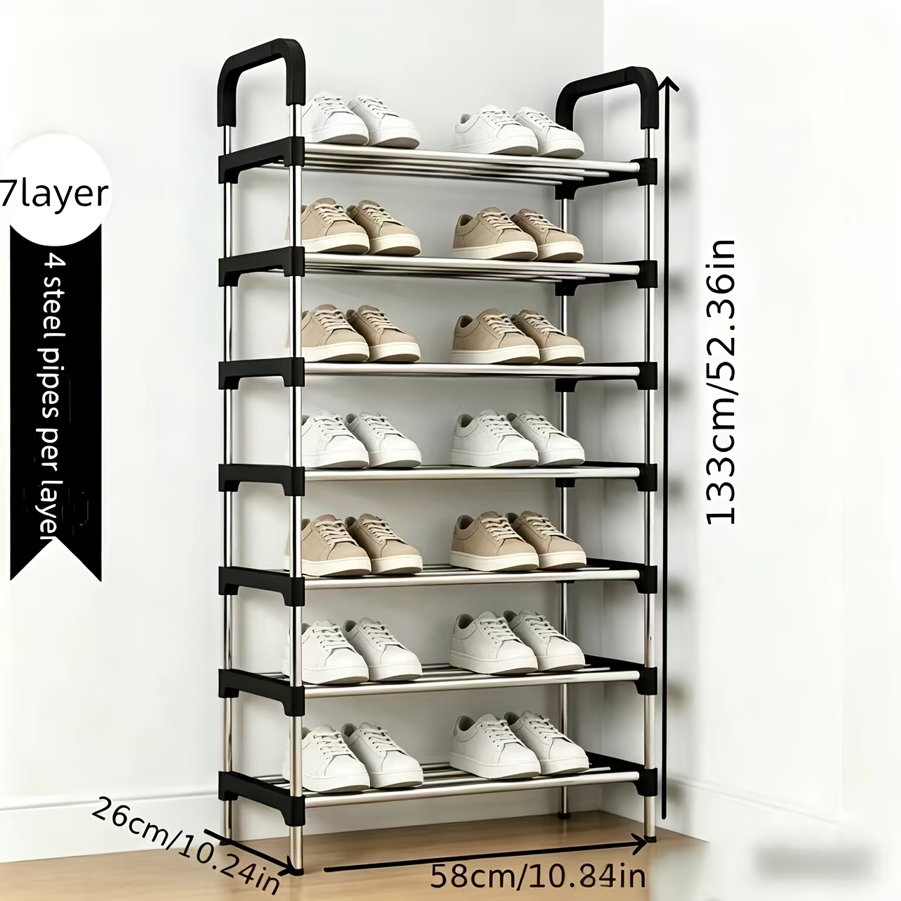 Sapateira de Metal de 6, 7 ou 8 Ptateleiras, para Entrada, Varanda, Pátio, Quarto, Sala de Estar - Organizador de Sapatos Robusto e Independente que Poupa Espaço, Adequado para Vários Tipos...