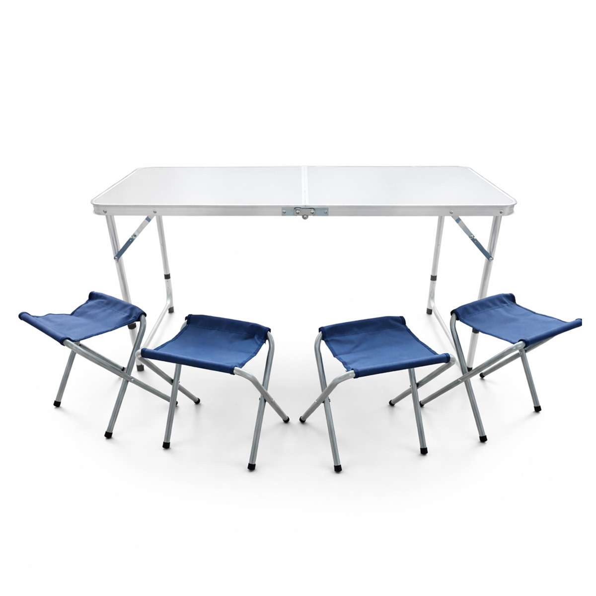 Conjunto de Mesa de Acampamento Dobrável Almalux com 4 Bancos, 3 Níveis de Altura Ajustável (54/62/70cm), Mesa de Piquenique Portátil Estilo Mala para Exterior, Praia e Jardim,...