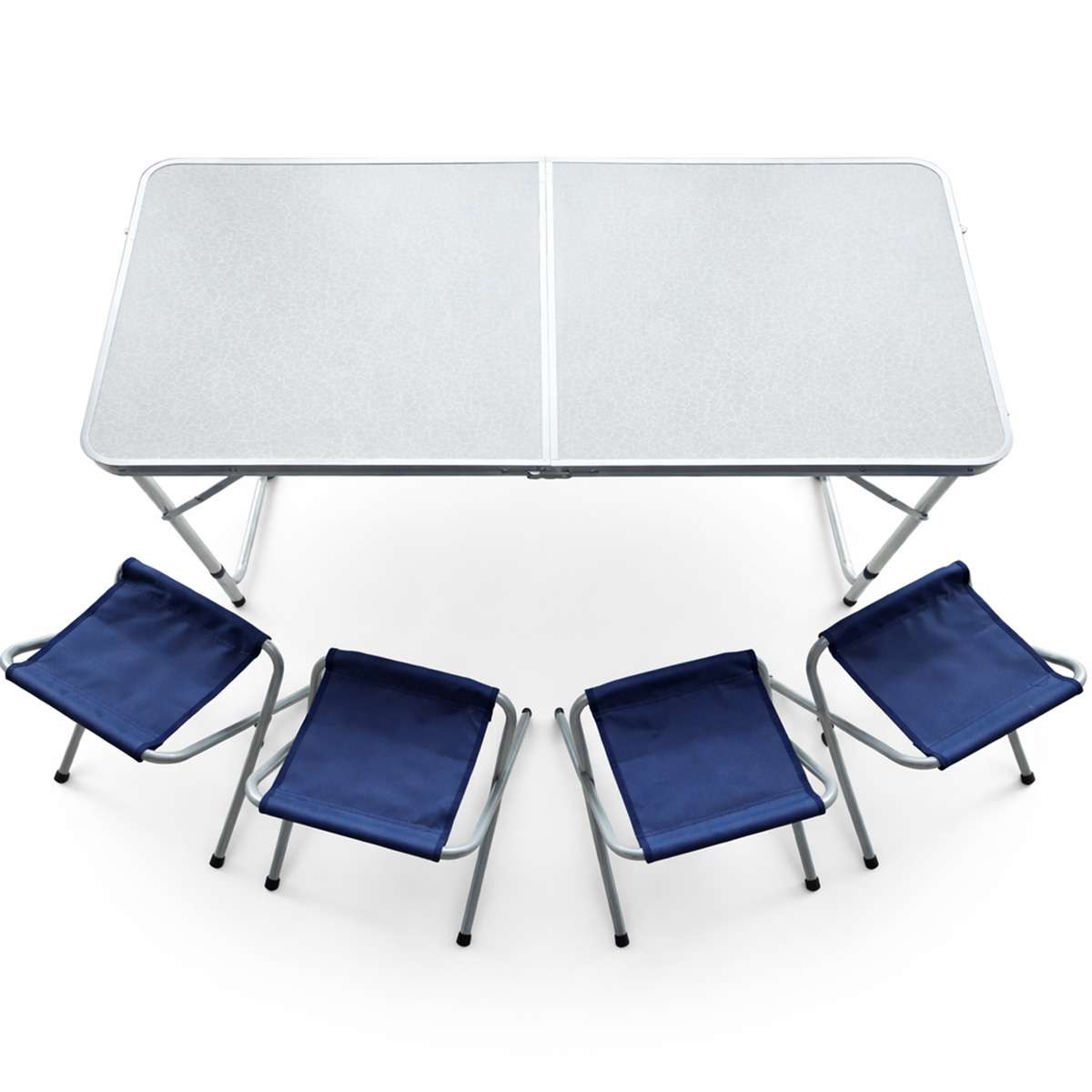 Conjunto de Mesa de Acampamento Dobrável Almalux com 4 Bancos, 3 Níveis de Altura Ajustável (54/62/70cm), Mesa de Piquenique Portátil Estilo Mala para Exterior, Praia e Jardim,...
