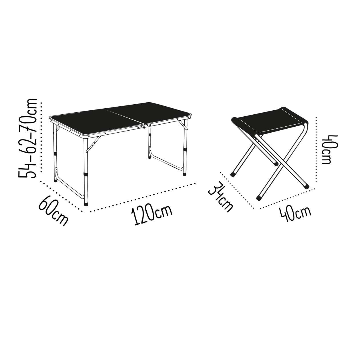 Conjunto de Mesa de Acampamento Dobrável Almalux com 4 Bancos, 3 Níveis de Altura Ajustável (54/62/70cm), Mesa de Piquenique Portátil Estilo Mala para Exterior, Praia e Jardim,...