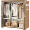 Guarda-roupa Castanho, portátil com 3 varas de pendurar, 6 prateleiras e bolsos laterais (para armazenamento e organização de roupas), rack de guarda-roupa com alça, organizador para quarto