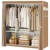 Guarda-roupa Castanho, portátil com 3 varas de pendurar, 6 prateleiras e bolsos laterais (para armazenamento e organização de roupas), rack de guarda-roupa com alça, organizador para quarto