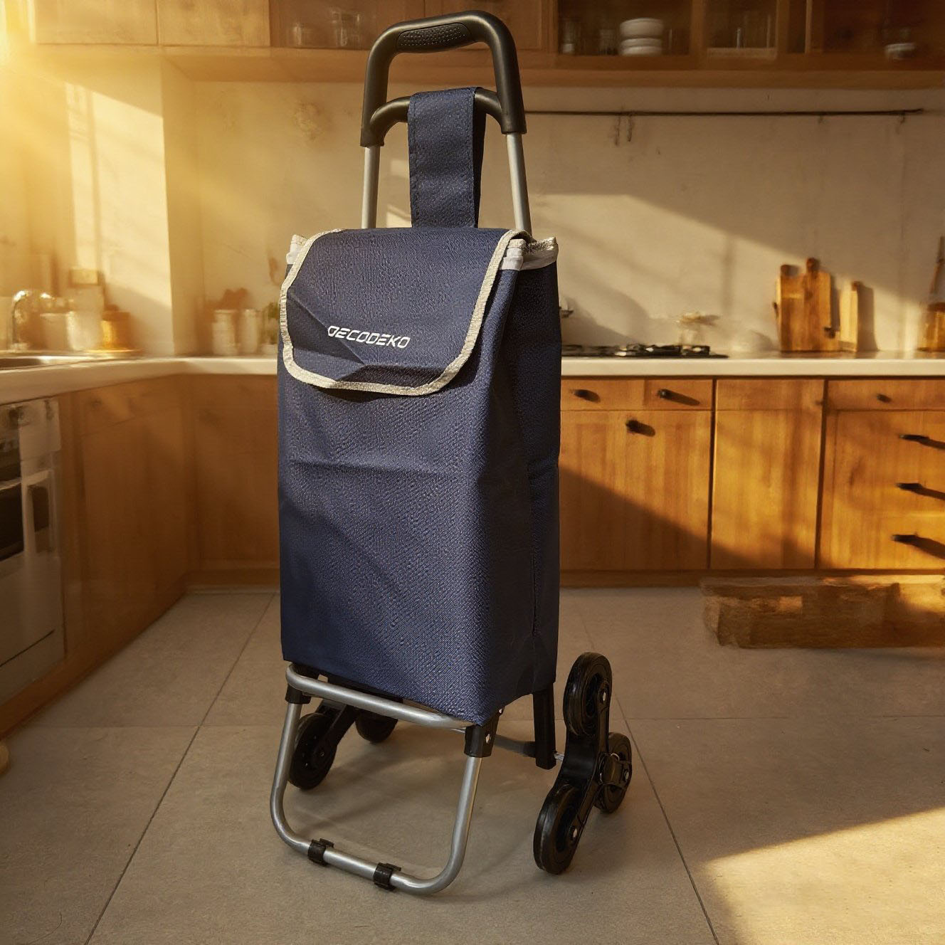Carrinho de Compras Dobrável de Alumínio, Carrinho de Compras Colapsível com Bolsa de Tecido Oxford, Bolsa de Compras Removível com Rodas, Carrinho de Compras de 6 Rodas com Bolsa...