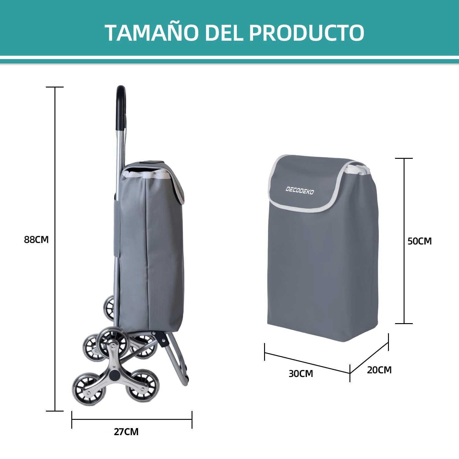 Carrinho de Compras Dobrável de Alumínio, Carrinho de Compras Colapsível com Bolsa de Tecido Oxford, Bolsa de Compras Removível com Rodas, Carrinho de Compras de 6 Rodas com Bolsa...