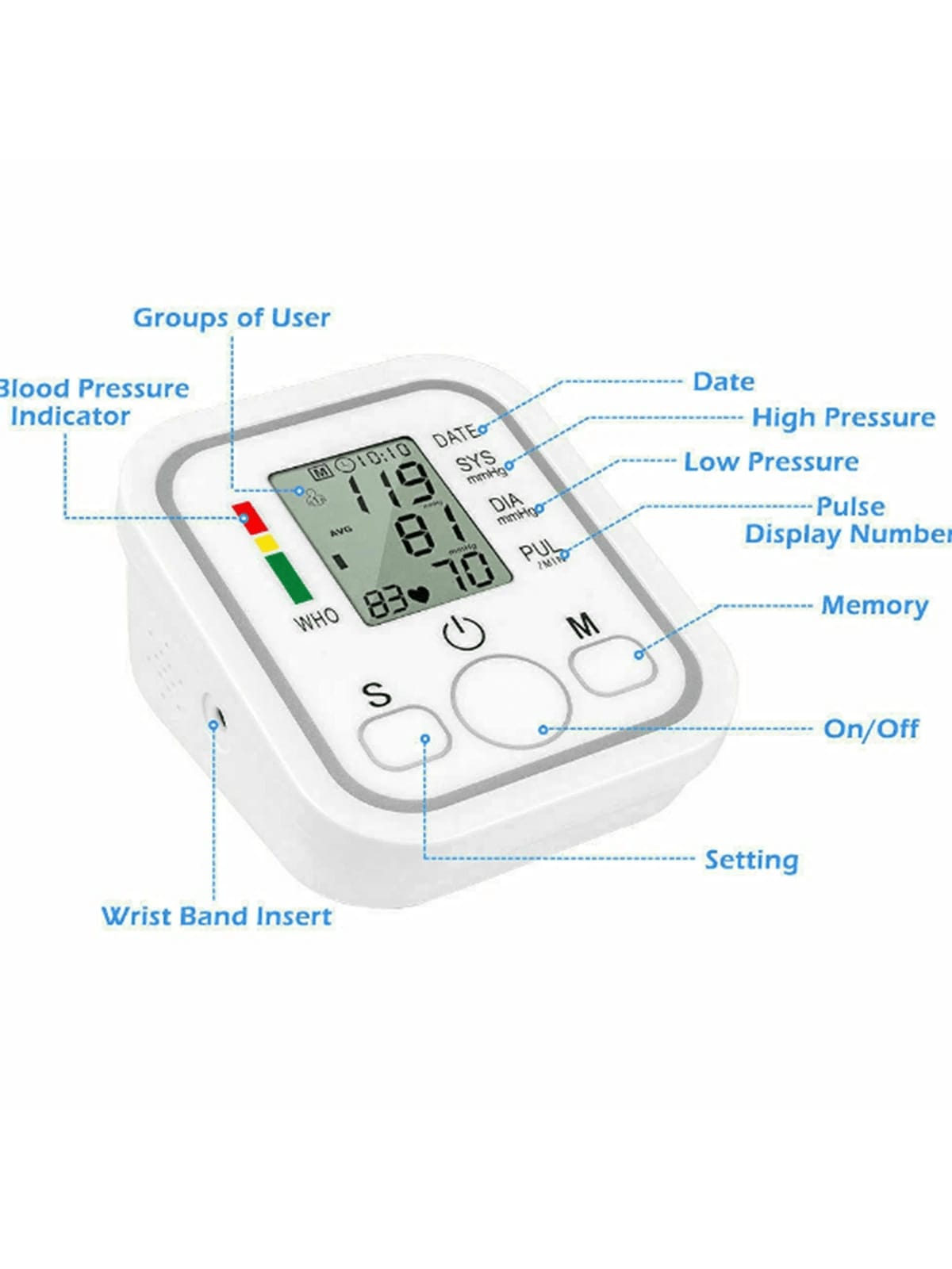 1 Monitor de Pressão Arterial Automático, Medidor de Pressão Arterial de Braço para Uso Doméstico, Instruções de Uso da Bateria - Este produto não inclui baterias!