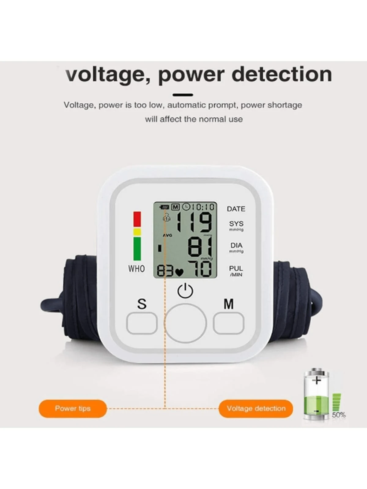 1 Monitor de Pressão Arterial Automático, Medidor de Pressão Arterial de Braço para Uso Doméstico, Instruções de Uso da Bateria - Este produto não inclui baterias!
