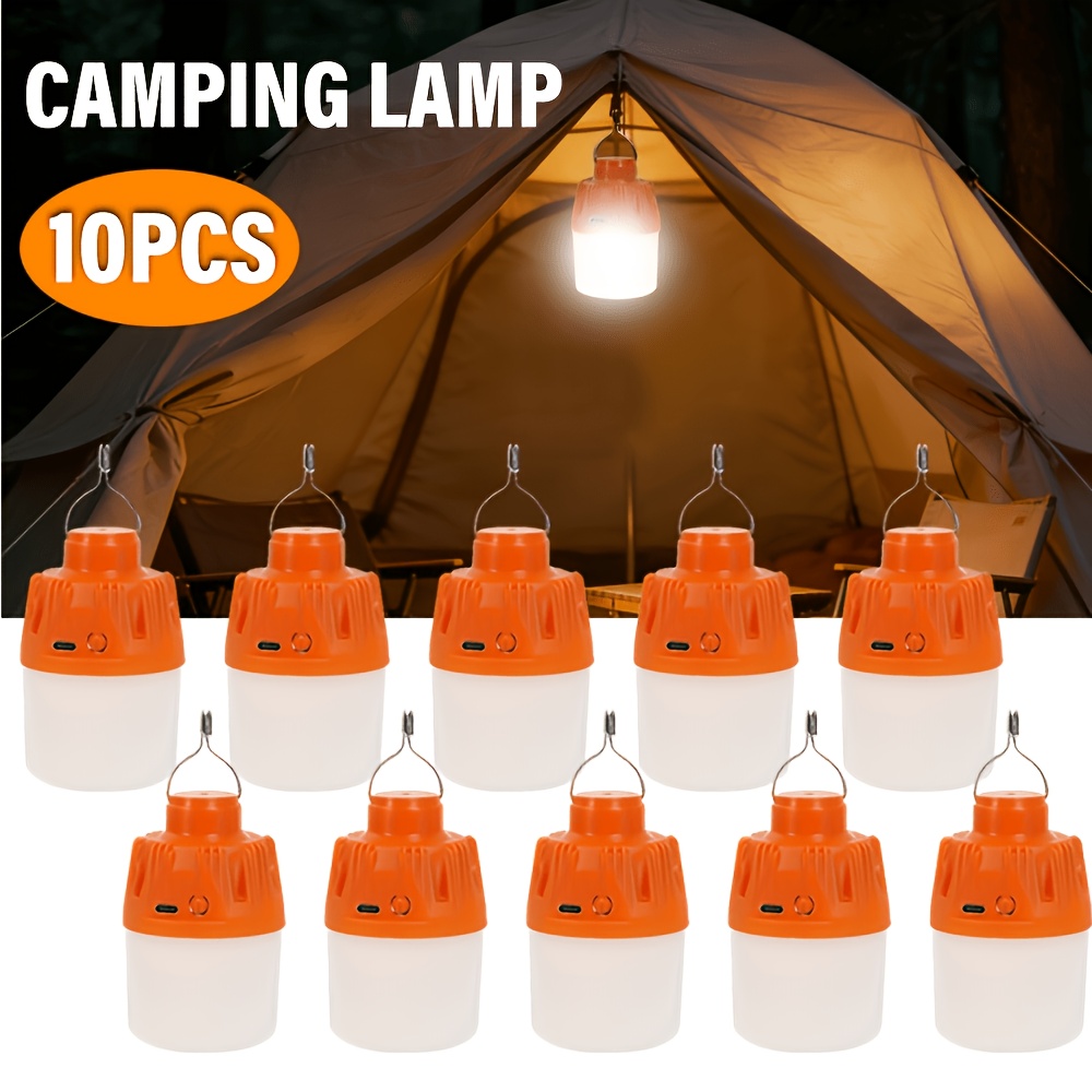 LiHangStar Pacote com 10 Lanternas LED de LED para Barraca de Camping ao Ar Livre, Lâmpadas de Emergência Portáteis para Exterior, Recarregáveis por USB com Gancho de Metal, Lâmpad...