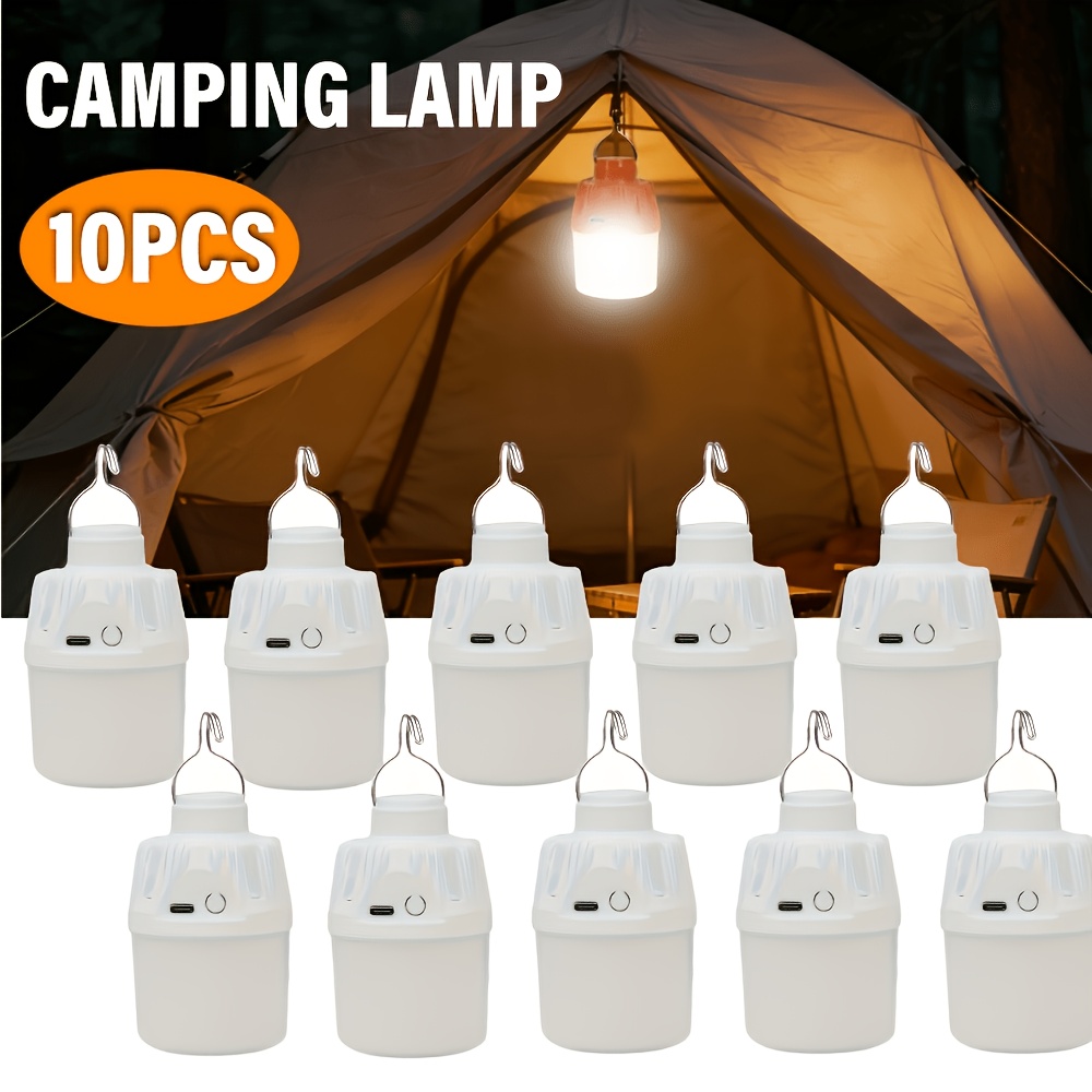 LiHangStar Pacote com 10 Lanternas LED de LED para Barraca de Camping ao Ar Livre, Lâmpadas de Emergência Portáteis para Exterior, Recarregáveis por USB com Gancho de Metal, Lâmpad...