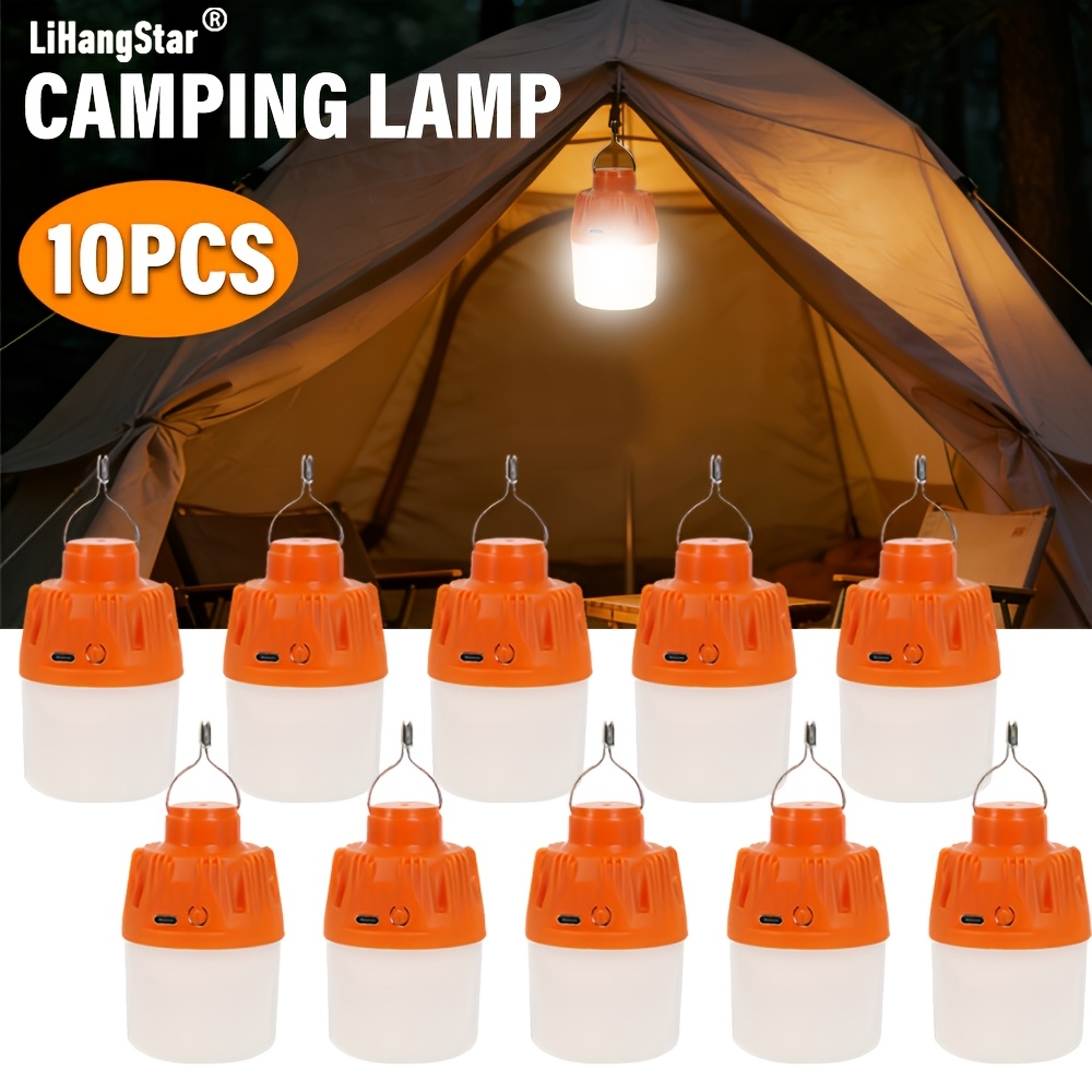 LiHangStar Pacote com 10 Lanternas LED de LED para Barraca de Camping ao Ar Livre, Lâmpadas de Emergência Portáteis para Exterior, Recarregáveis por USB com Gancho de Metal, Lâmpad...