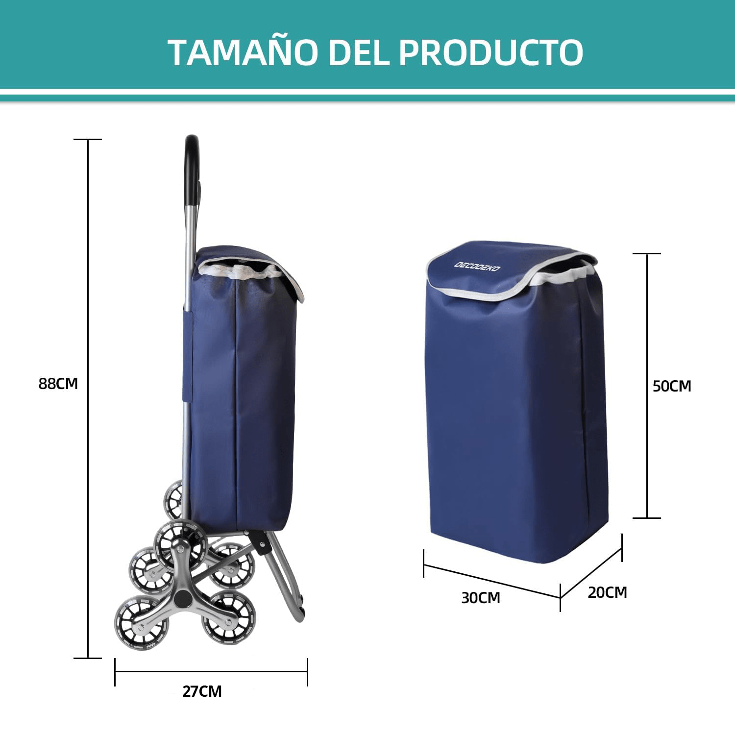 Carrinho de Compras Dobrável de Alumínio, Retrátil, Bolsa de Tecido Oxford, Sacola de Compras Removível,  com 6 Rodas. PORTES GRÁTIS.
