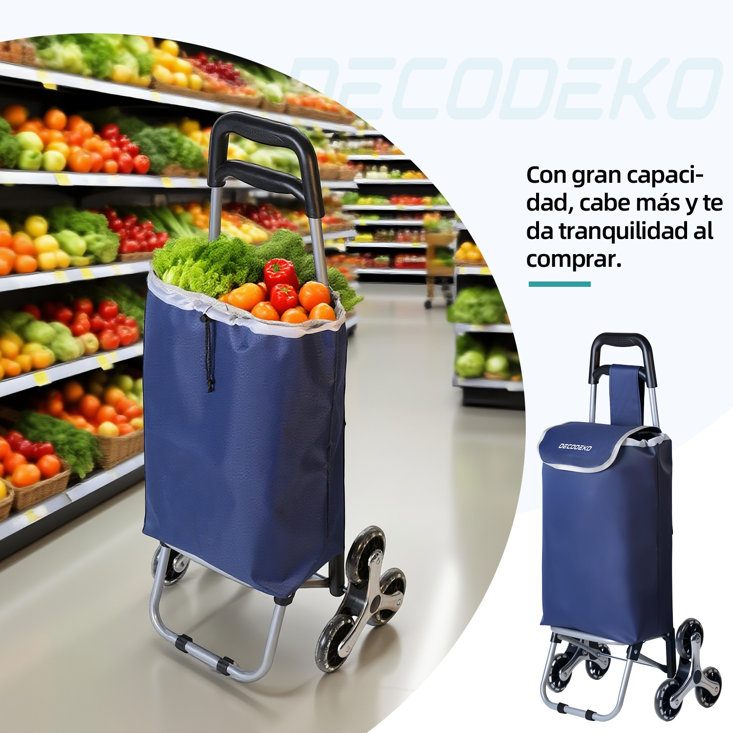 Carrinho de Compras Dobrável de Alumínio, Retrátil, Bolsa de Tecido Oxford, Sacola de Compras Removível,  com 6 Rodas. PORTES GRÁTIS.