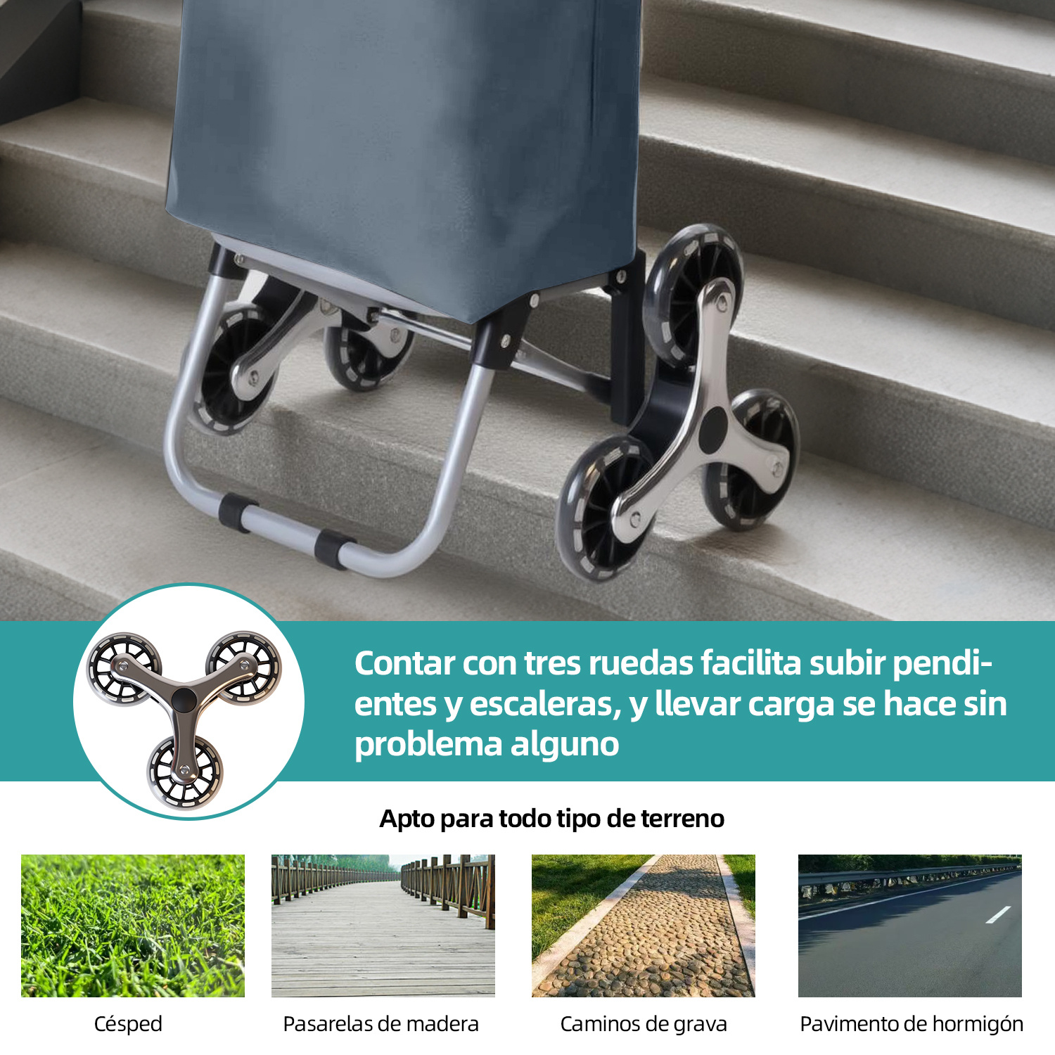 Carrinho de Compras Dobrável de Alumínio, Retrátil, Bolsa de Tecido Oxford, Sacola de Compras Removível,  com 6 Rodas. PORTES GRÁTIS.