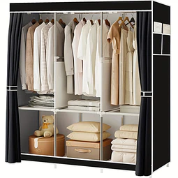 Guarda-roupa com 3 varas de pendurar, 6 prateleiras e bolsos laterais (para armazenamento e organização de roupas), rack de guarda-roupa com alça, organizador para quarto,  PORTES GRÁTIS