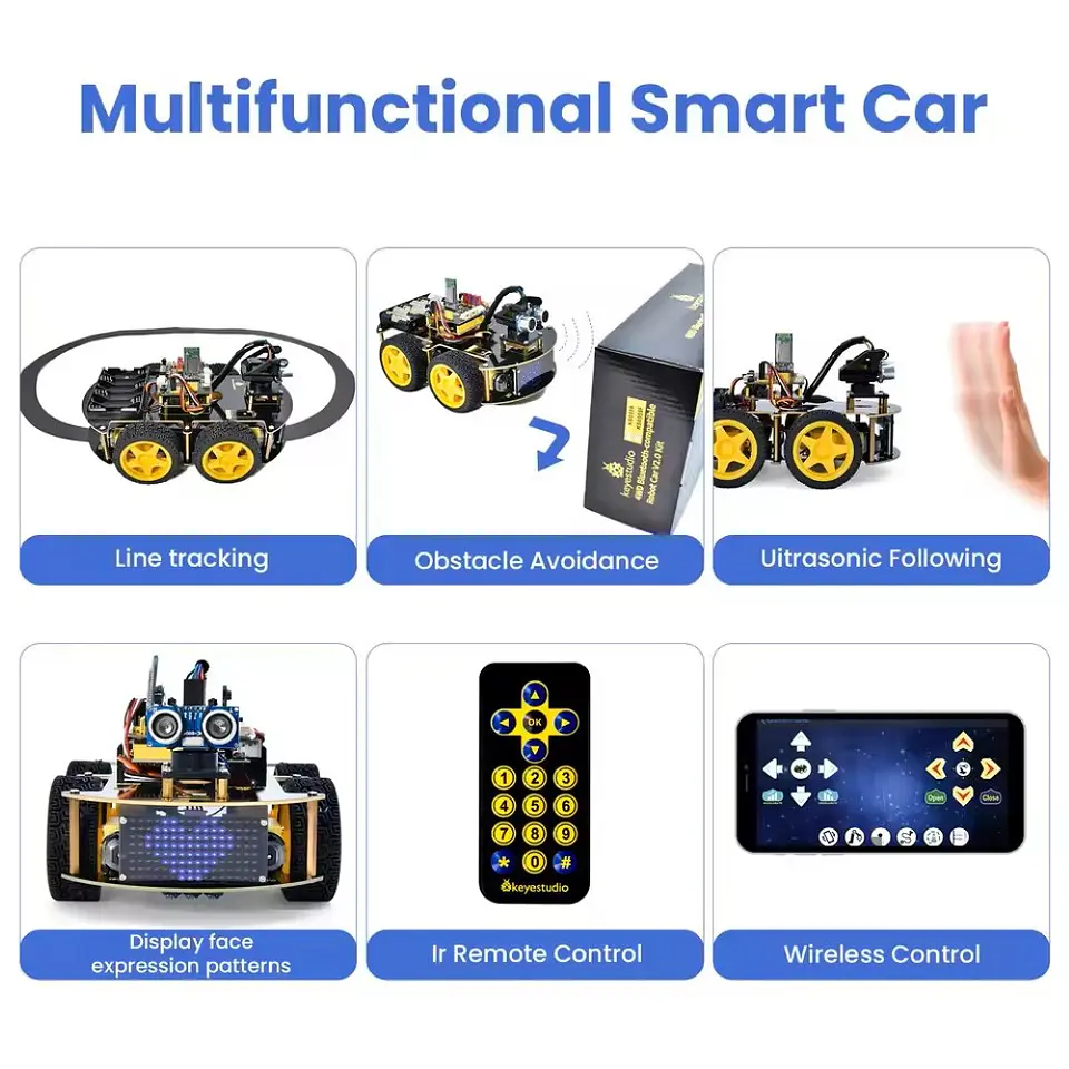 Kit de Robot 4WD com Bluetooth, IR, Display LED 8×16 e Sensores 7