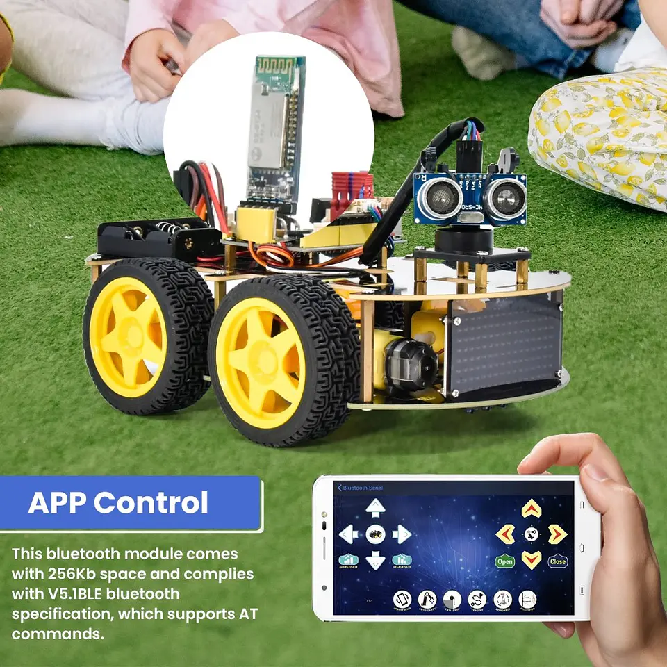 Kit de Robot 4WD com Bluetooth, IR, Display LED 8×16 e Sensores 9