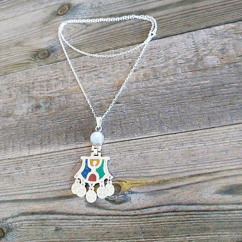 Collar Mapuche Piedra Luna y Pillán hecho a mano en plata 950