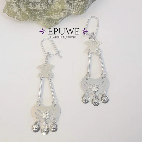 Mapuche Sikill earrings made of tubes and Cinnamon Flower