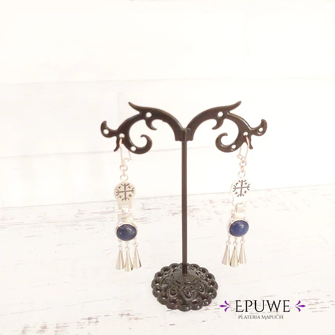 Mapuche Kultrún and Lapis Lazuli Stone Earrings