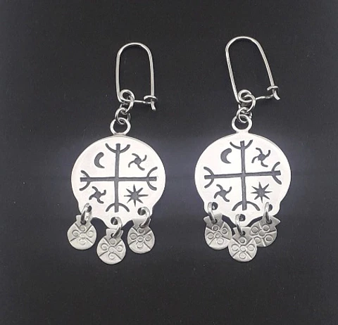 Aged Mapuche Kultrún earrings