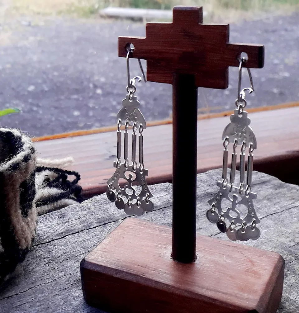 Aros Mapuche de tubos y Pillán hechos en plata 950 1