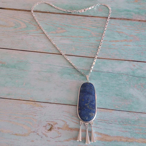 Collar Mapuche de plata 950,  piedra Lapislázuli y cadena mapuche