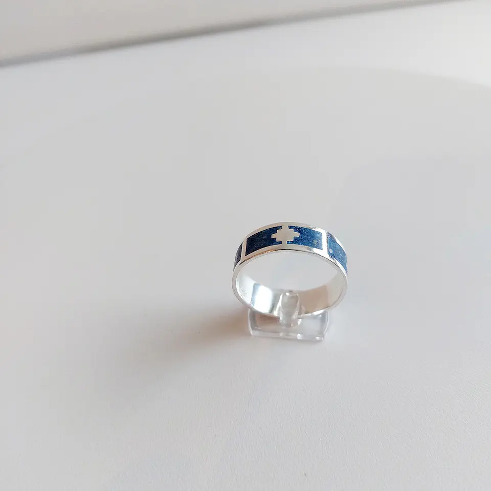Anillo Mapuche Chakana hecho en plata 950 y Lapislázuli 1