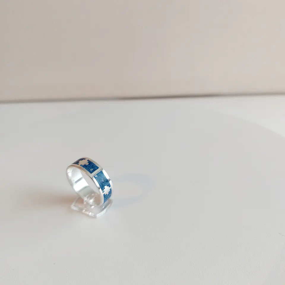 Anillo Mapuche Chakana hecho en plata 950 y Lapislázuli 2