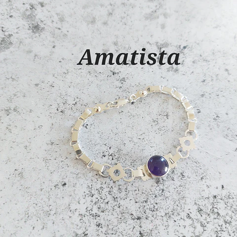 Pulsera de Plata Fina con Amatista - Joyería Artesanal Mapuche