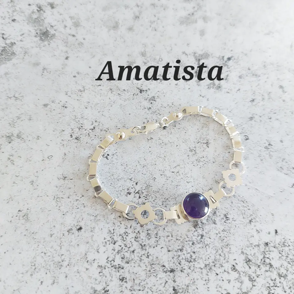 Pulsera de Plata Fina con Amatista - Joyería Artesanal Mapuche 1
