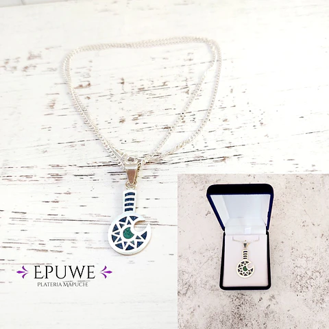 Collar Mapuche Toki Kura hecho a mano en plata 950 con Lapislázuli y Malaquita