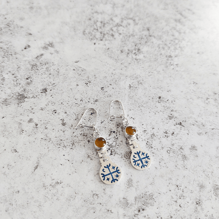 Pendientes Kultrún Mapuche en Plata 950 con Citrino Natural 1