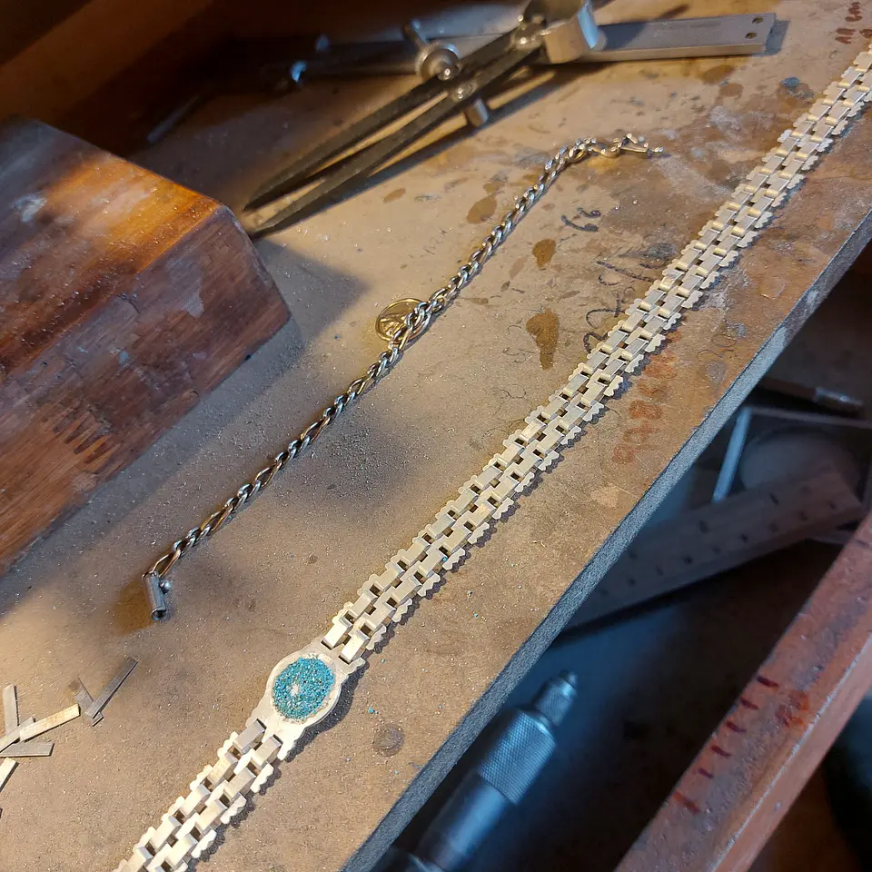 Collar de cadena doble diseño Lucero de la mañana, hecho a mano en Plata 950 y Turquesa 2