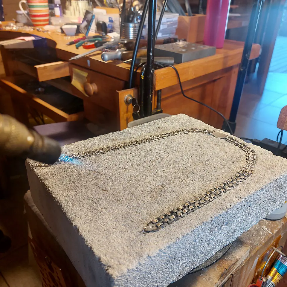 Collar de cadena doble diseño Lucero de la mañana, hecho a mano en Plata 950 y Turquesa 4