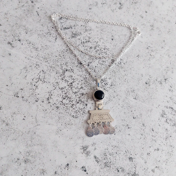 Collar Mapuche Sikill con Piedra Ónix – Plata 950 1