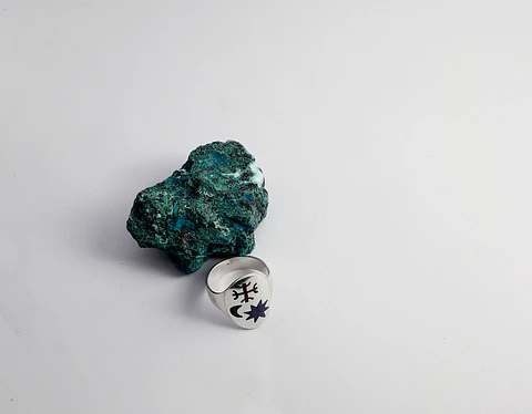 Anillo Mapuche Kultrún Lucero de la mañana con Piedras Naturales