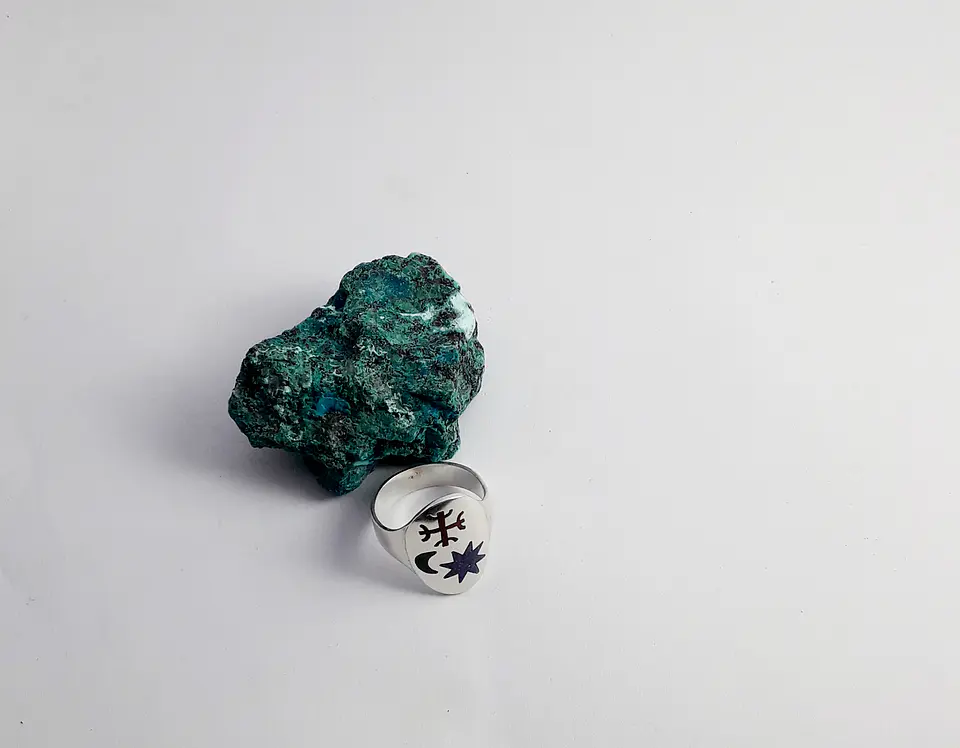 Anillo Mapuche Kultrún Lucero de la mañana con Piedras Naturales 1