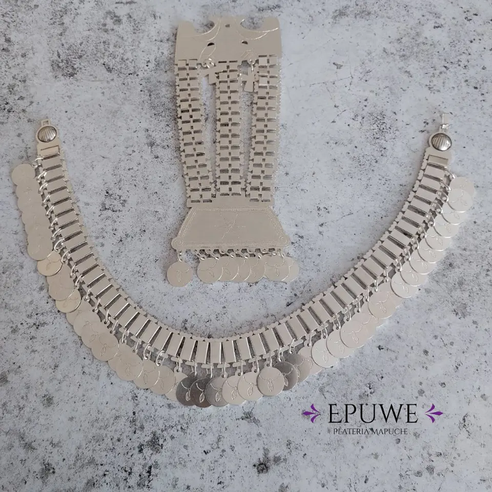Conjunto Mapuche Trapelakucha Keltatuwe y Trarilonko en  Plata 950 1