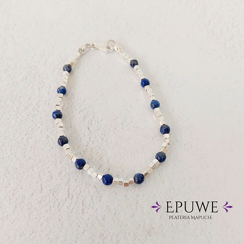 Pulsera Mapuche de Mostacillas Cuadradas con Lapislázuli 