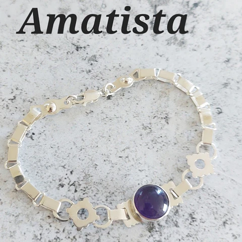 Pulsera Mapuche con Piedra Amatista